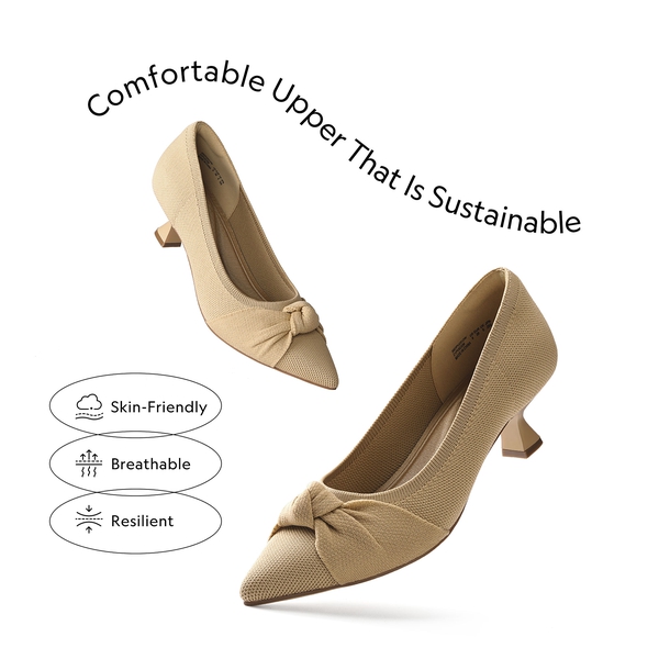 Comfortable Kitten Heels with Bow - BEIGE - 2