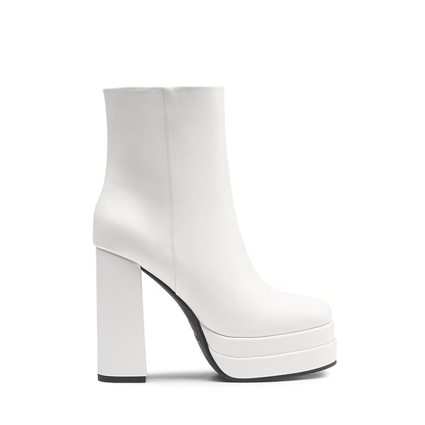 Square Toe Platform Ankle Boots - WHITE - 3