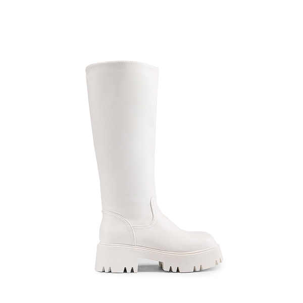 Platform Lug Sole Knee High Boots - WHITE - 2