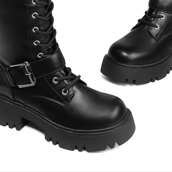 Lug Sole Platform Motorcycle Boots - BLACK - 6