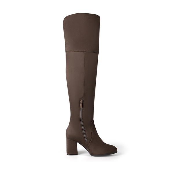 Block Heel Suede Over The Knee Boots - KHAKI - 3