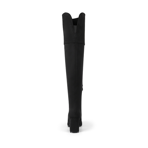Block Heel Suede Over The Knee Boots - BLACK - 4