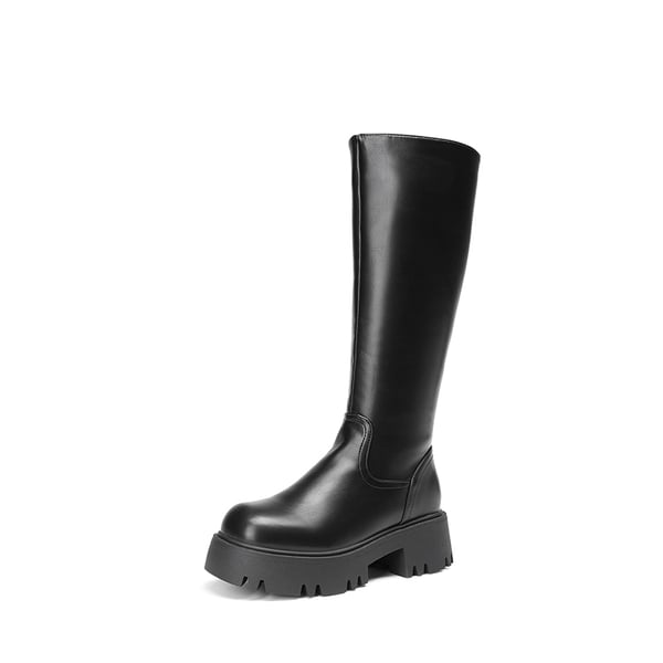 Platform Lug Sole Knee High Boots - BLACK -  0