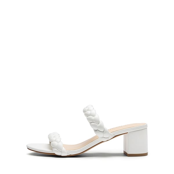 Braided Double-Strap Block Heel Sandals - WHITE - 2