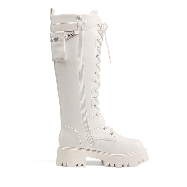 Lug Sole Platform Motorcycle Boots - WHITE - 3