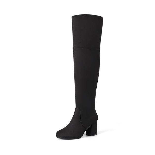 Block Heel Suede Over The Knee Boots - BLACK -  0