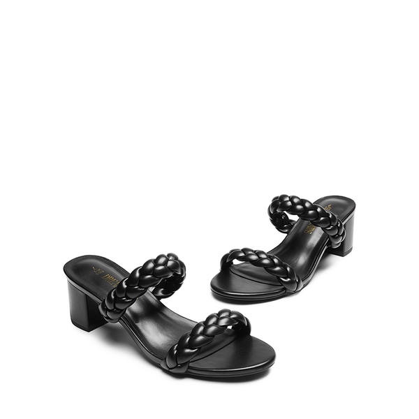 Braided Double-Strap Block Heel Sandals - BLACK - 5