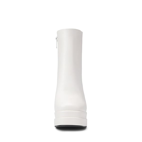 Square Toe Platform Ankle Boots - WHITE - 4