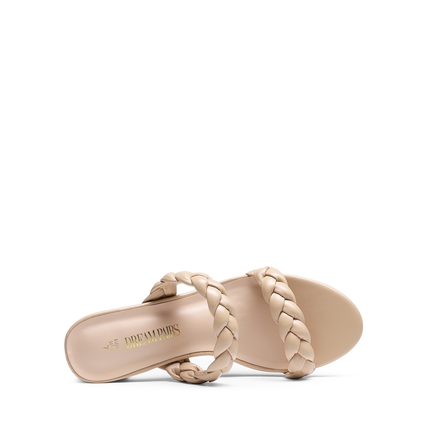Braided Double-Strap Block Heel Sandals - NUDE - 3