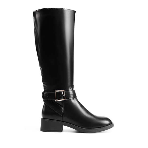 Side Zipper Knee High Riding Boots - BLACK-OIL SKIN - 2