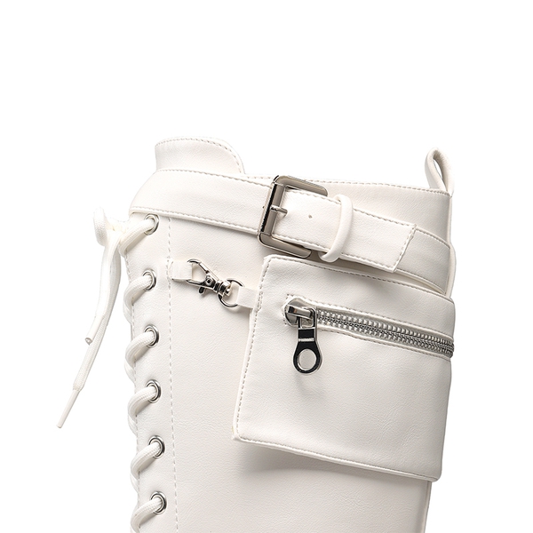 Lug Sole Platform Motorcycle Boots - WHITE - 5