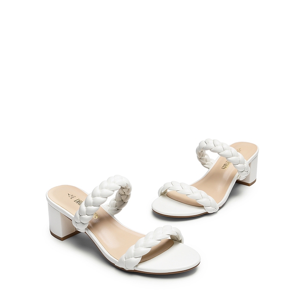 Braided Double-Strap Block Heel Sandals - WHITE - 4