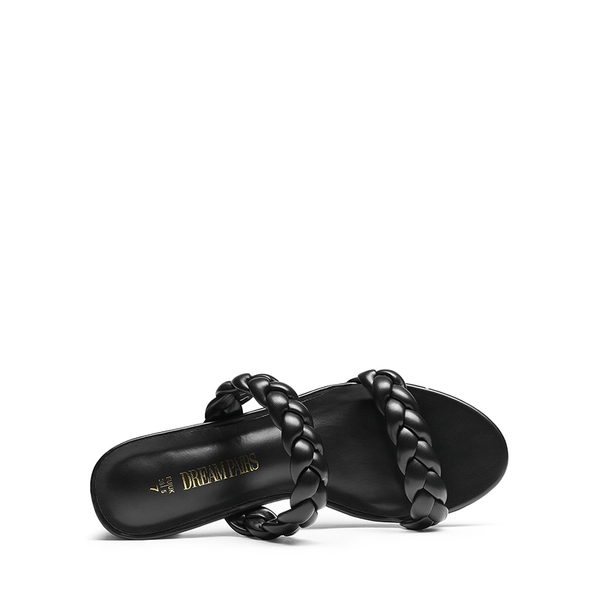 Braided Double-Strap Block Heel Sandals - BLACK - 3