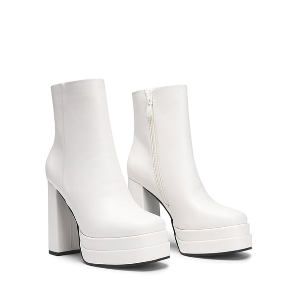 Square Toe Platform Ankle Boots - WHITE - 6
