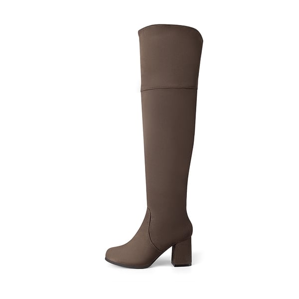 Block Heel Suede Over The Knee Boots - BROWN-SUEDE - 1