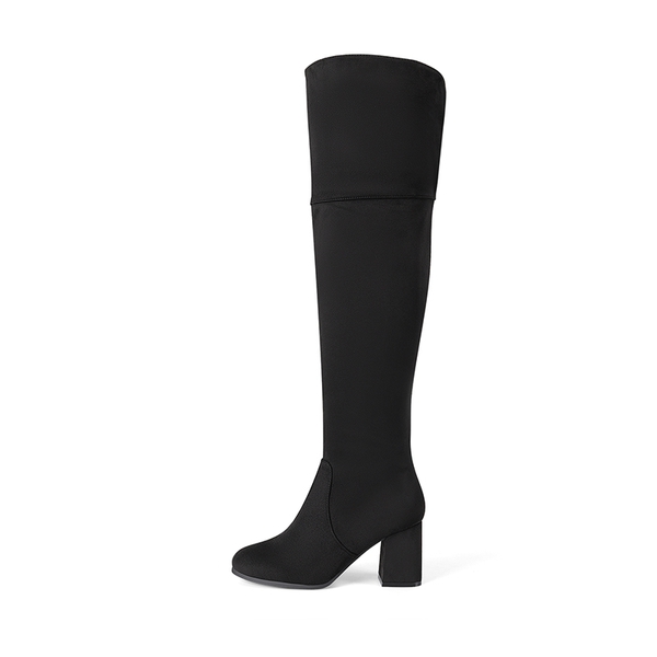 Block Heel Suede Over The Knee Boots - BLACK - 2