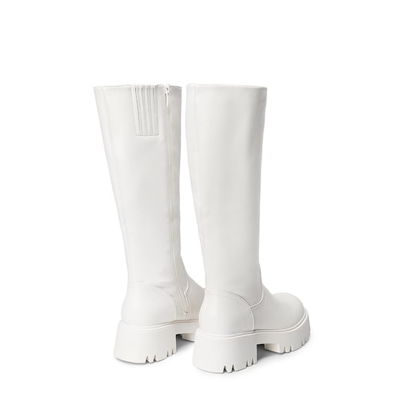 Platform Lug Sole Knee High Boots - WHITE - 4