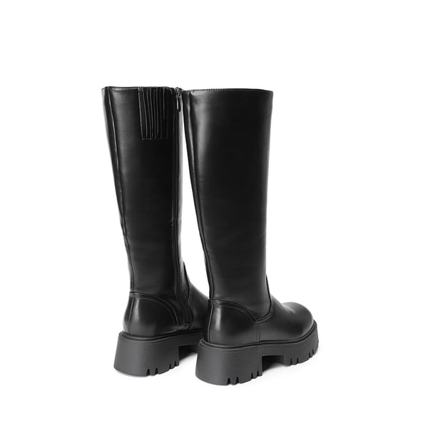 Platform Lug Sole Knee High Boots - BLACK - 4
