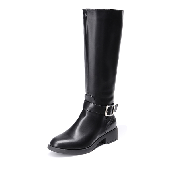 Side Zipper Knee High Riding Boots - BLACK-OIL SKIN -  0