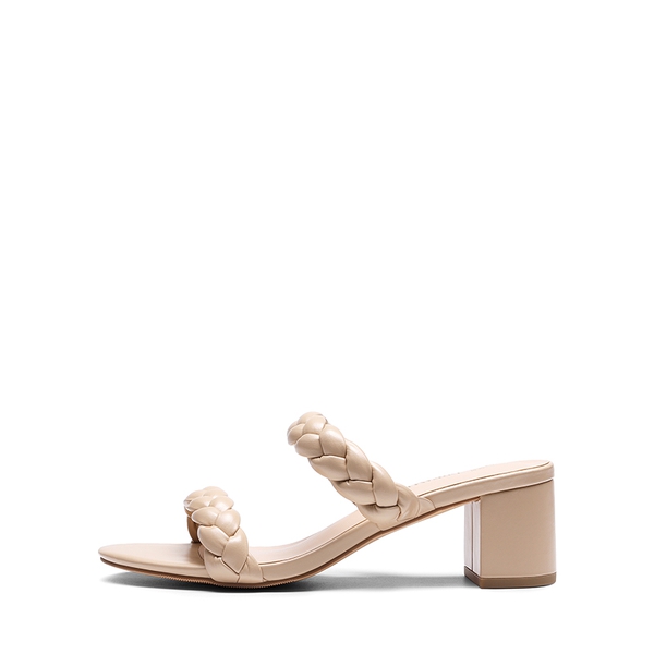 Braided Double-Strap Block Heel Sandals - NUDE - 2