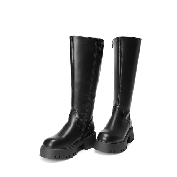 Platform Lug Sole Knee High Boots - BLACK - 3
