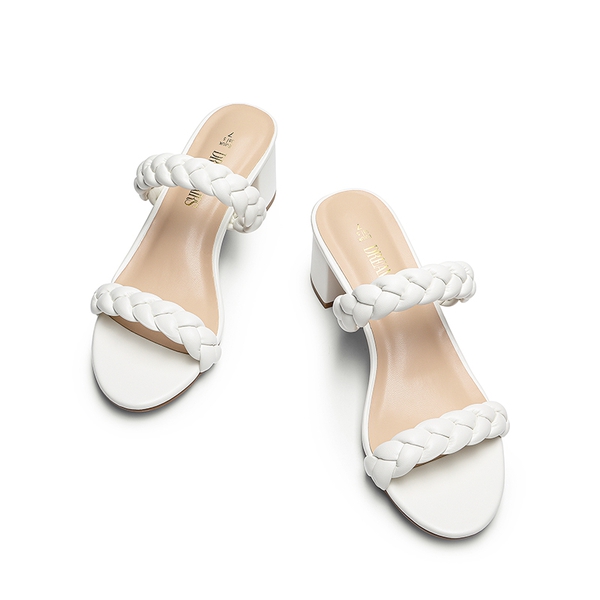 Braided Double-Strap Block Heel Sandals - WHITE - 5