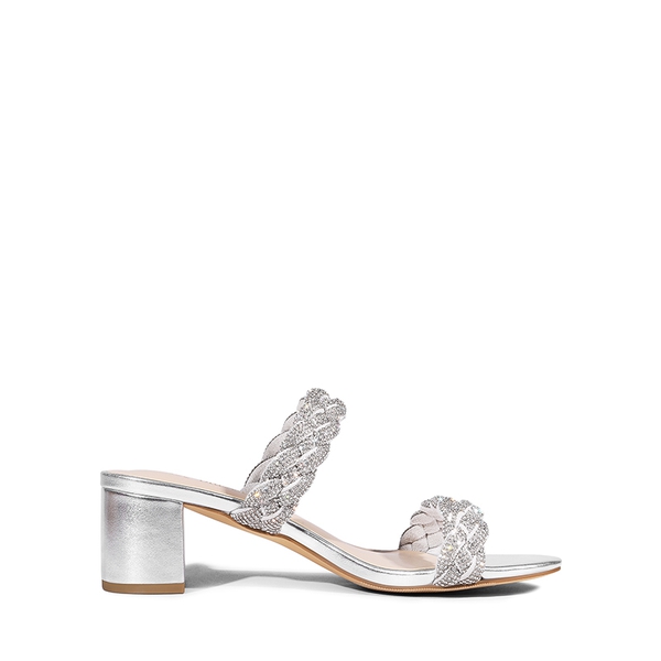 Braided Double-Strap Block Heel Sandals - SILVER - 1
