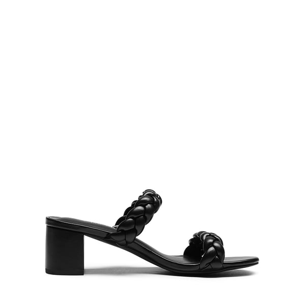 Braided Double-Strap Block Heel Sandals - BLACK - 1