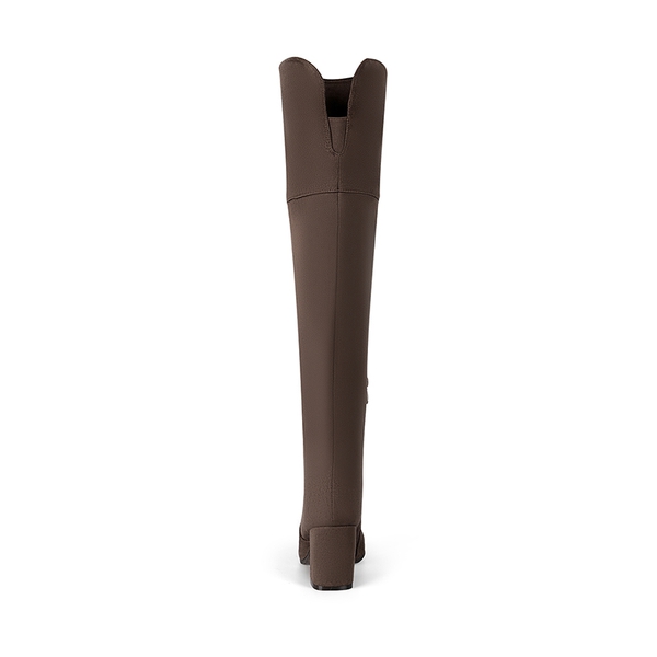 Block Heel Suede Over The Knee Boots - KHAKI - 4