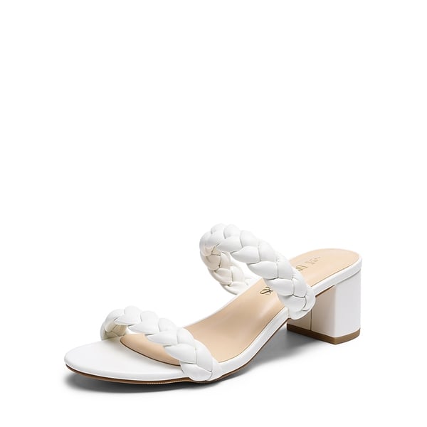 Braided Double-Strap Block Heel Sandals - WHITE -  0