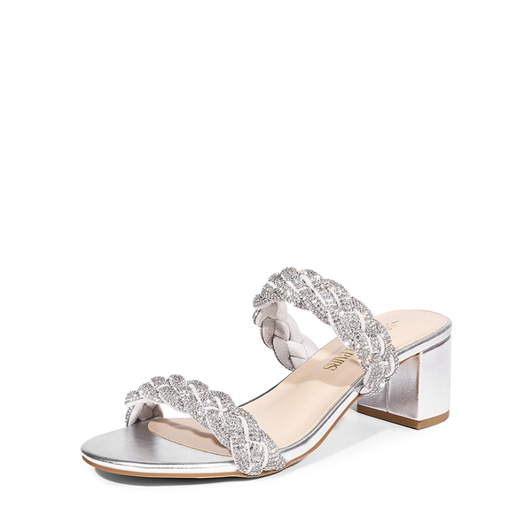 Braided Double-Strap Block Heel Sandals - SILVER -  0