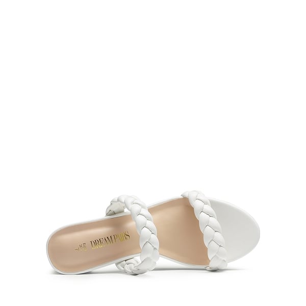 Braided Double-Strap Block Heel Sandals - WHITE - 3