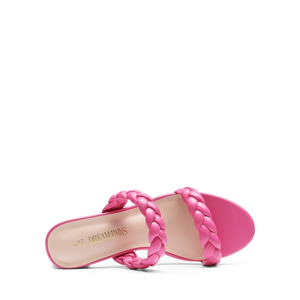 Braided Double-Strap Block Heel Sandals - HOT PINK - 3