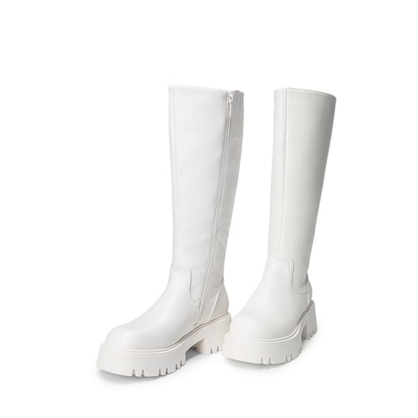Platform Lug Sole Knee High Boots - WHITE - 3