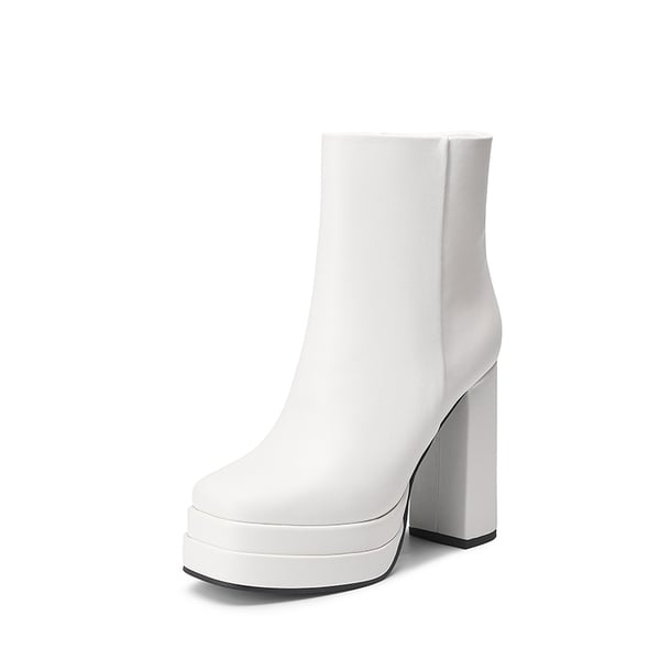 Square Toe Platform Ankle Boots - WHITE -  0