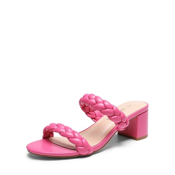 Braided Double-Strap Block Heel Sandals - HOT PINK -  0