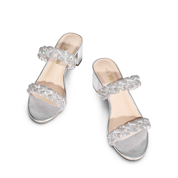 Braided Double-Strap Block Heel Sandals - SILVER - 4