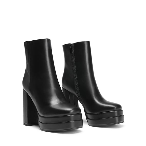 Square Toe Platform Ankle Boots - BLACK - 6