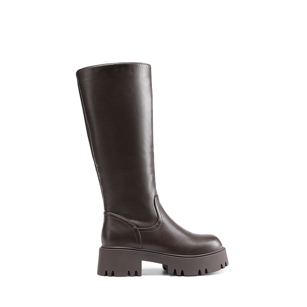 Platform Lug Sole Knee High Boots - BROWN - 2