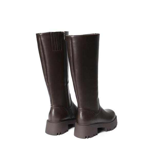 Platform Lug Sole Knee High Boots - BROWN - 4