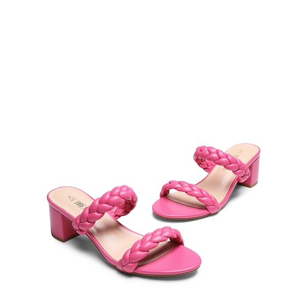 Braided Double-Strap Block Heel Sandals - HOT PINK - 5