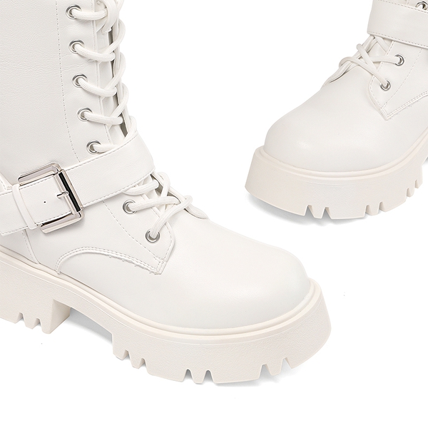Lug Sole Platform Motorcycle Boots - WHITE - 6