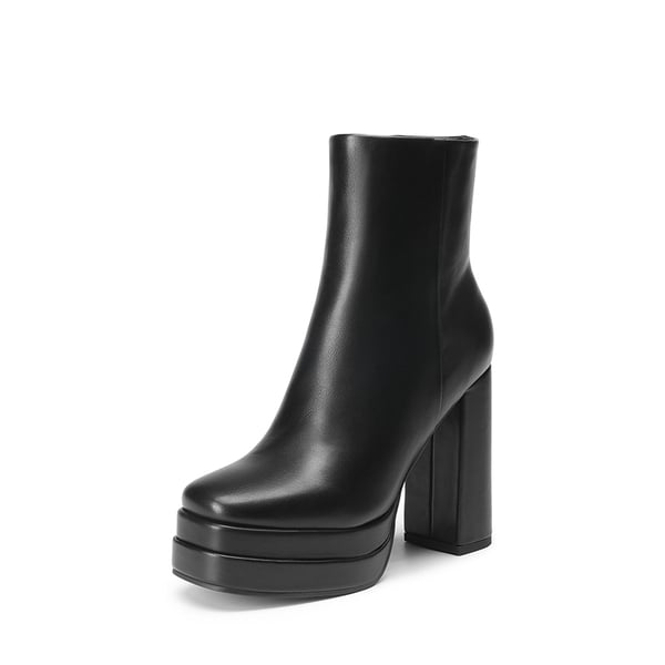 Square Toe Platform Ankle Boots - BLACK -  0