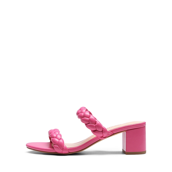 Braided Double-Strap Block Heel Sandals - HOT PINK - 2