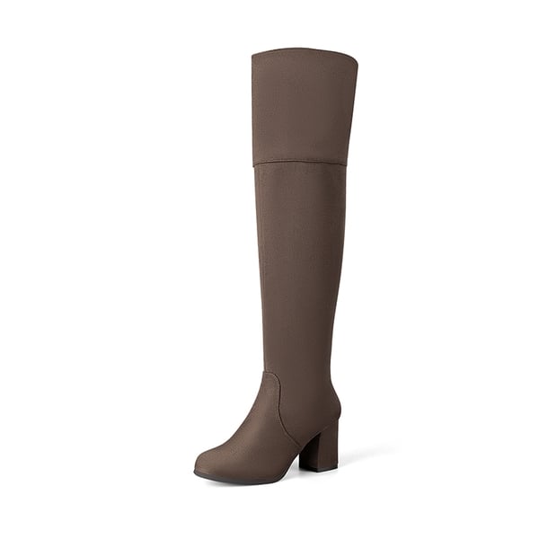 Block Heel Suede Over The Knee Boots - BROWN-SUEDE -  0