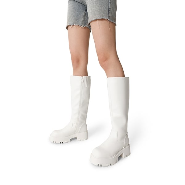 Platform Lug Sole Knee High Boots - WHITE - 1