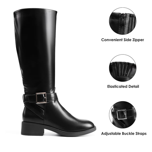 Side Zipper Knee High Riding Boots - BLACK-OIL SKIN - 6