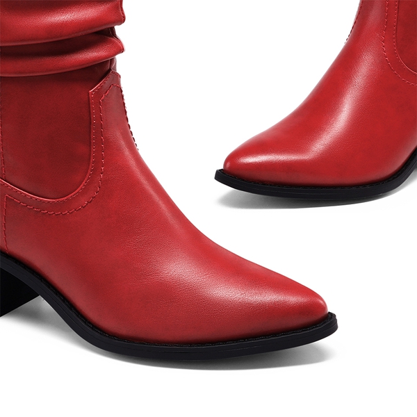 V-cut Cuff Mid Calf Cowboy Boots - RED - 5