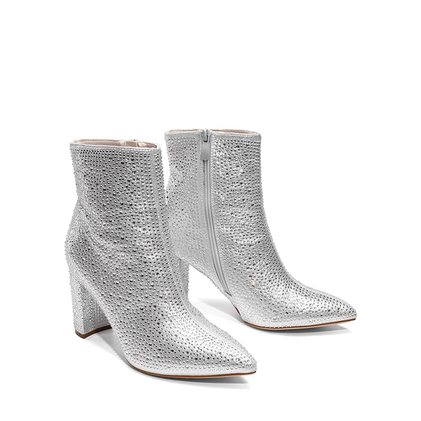 Rhinestone Chunky Heel Ankle Boots - RHINESTONE - 7