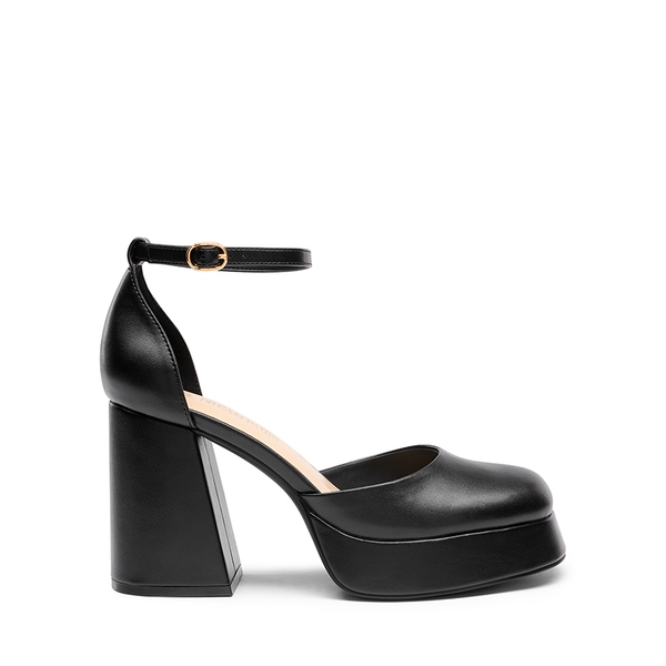 Platform Ankle Strap Chunky Pumps - BLACK-PU - 3